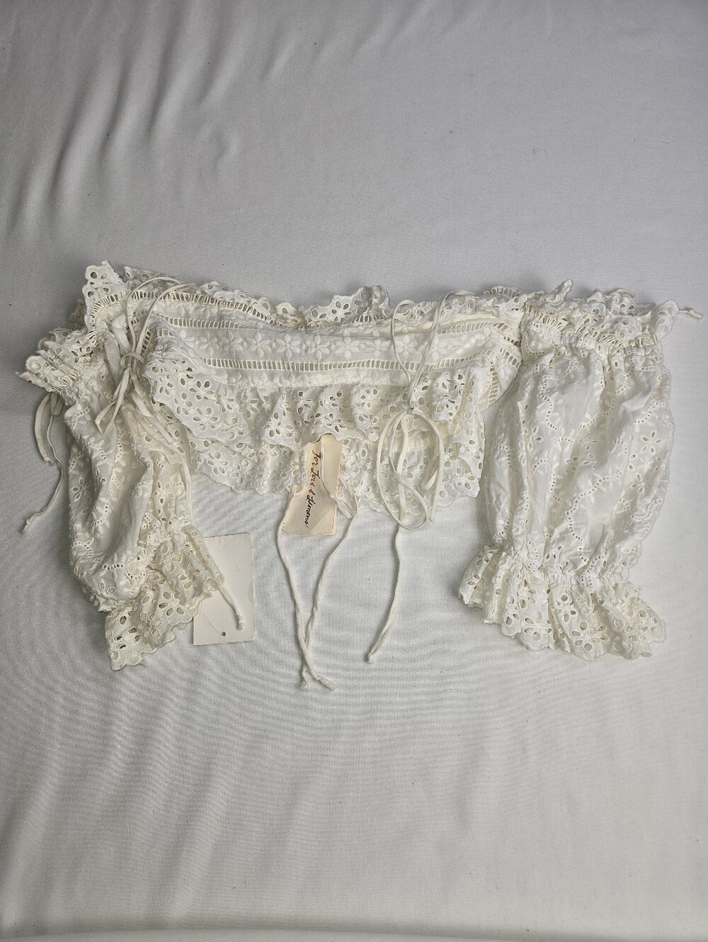 New For Love & Lemons Annabelle Crop Top featuring intricate white eyelet - Picture 3 of 3